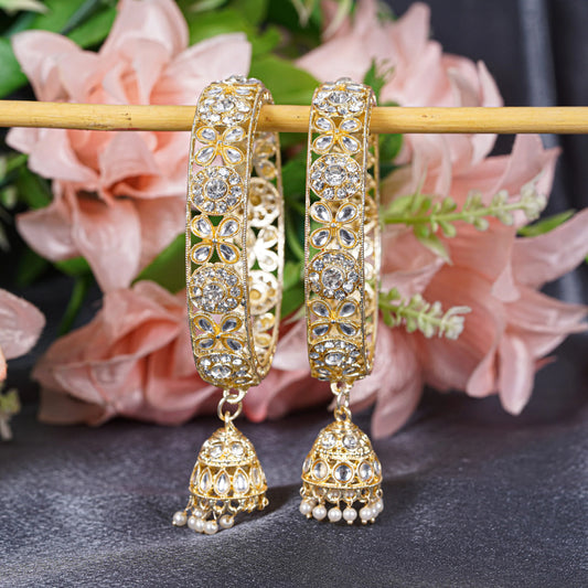 Floral Kundan Pearl Latkan Gold Finish Bangles