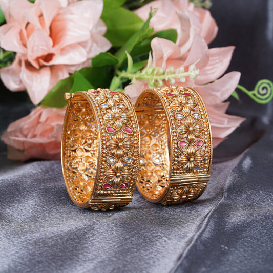Gold Plated Floral Designer Kada Bangles for Women – Bridal Wear