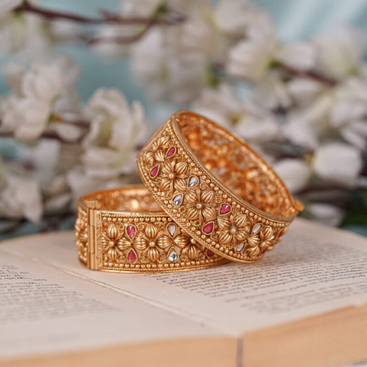 Designer Gold Plated Openable Kada Bangles