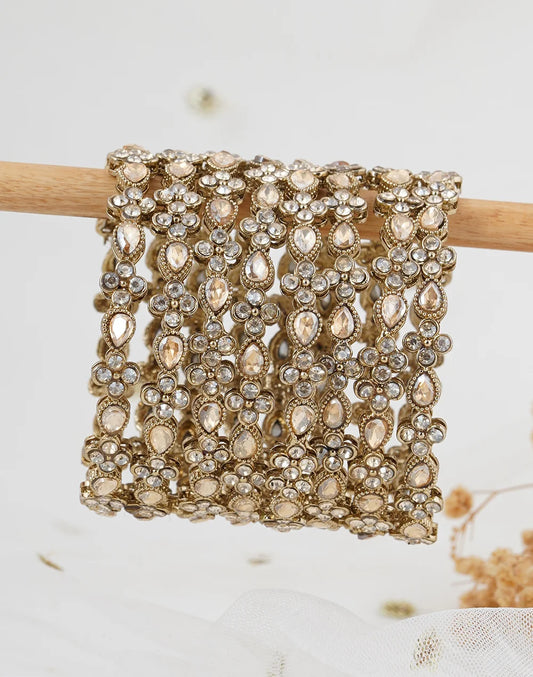 set of 8 antique gold plated stone bangles