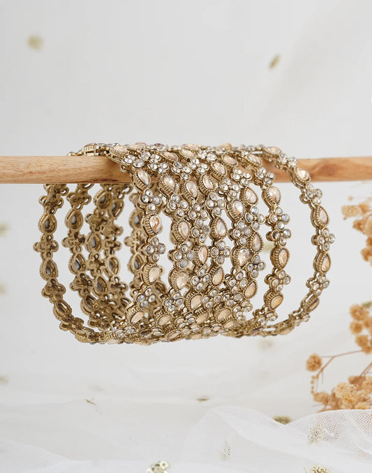 set of 8 antique gold plated stone bangles