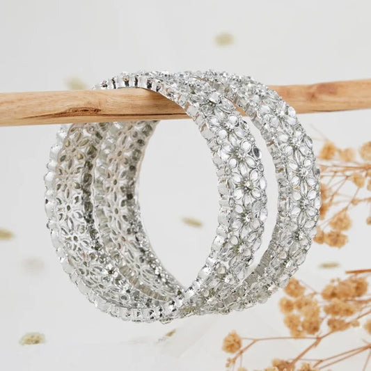 flower silver kundan bangles