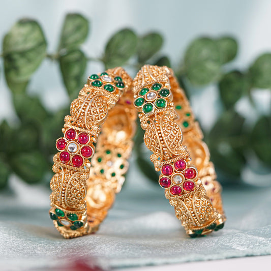 Royal Rani Floral Kundan Gold Plated Bridal Kada Bangles