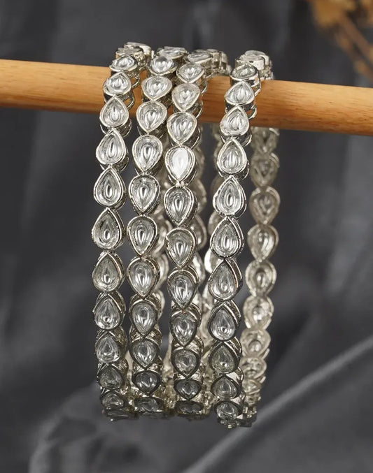 Set of 4 Silver Kundan Indian Bangles