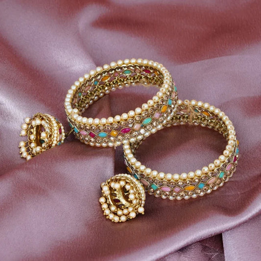 ANTIQUE GOLD STONE INDIAN ASIAN WEDDING BANGLES SET