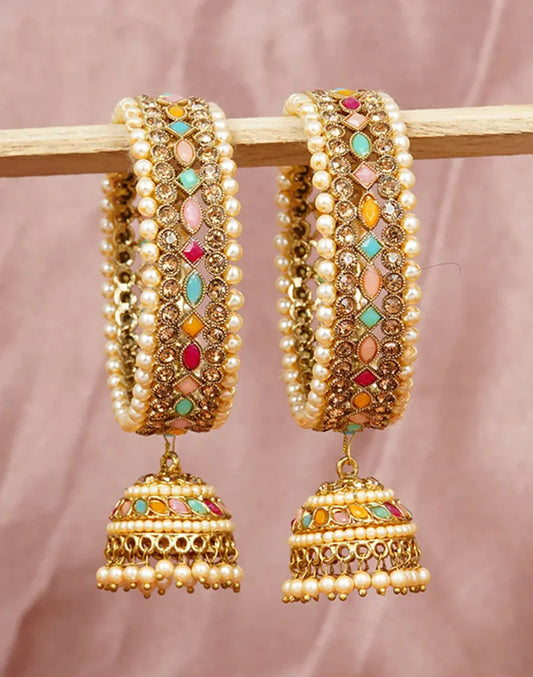 ANTIQUE GOLD STONE INDIAN ASIAN WEDDING BANGLES SET