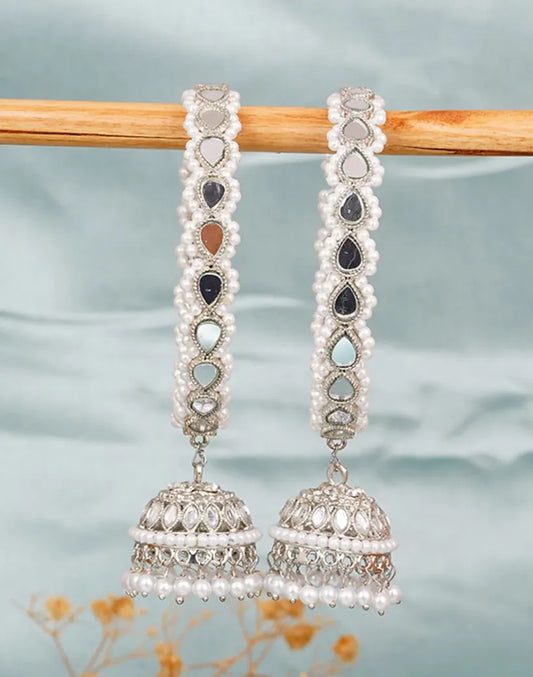 Silver White Mirror Pearl Jhumka Bangles Set(2 Pc)-bellabangles