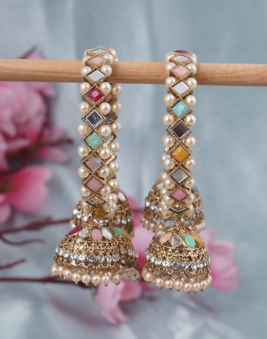 Antique golden Polki Jhumki bangles in multi color set of 4-bellabangle