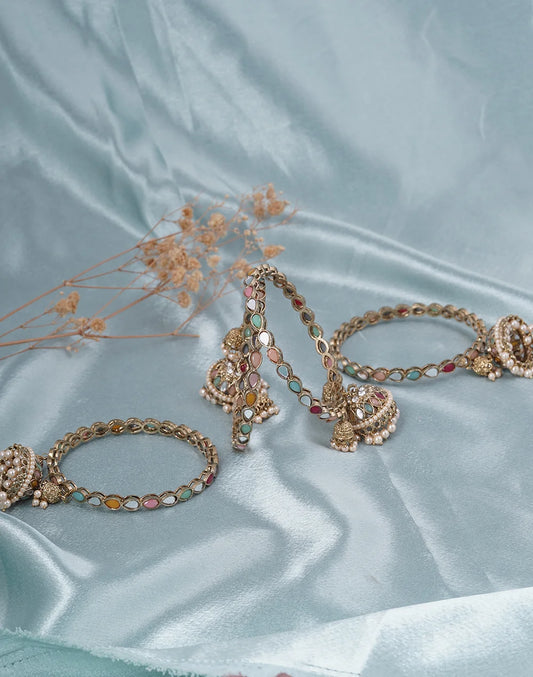 Antique gold plated multicolor mundane rajwadi bangles set of 4-bellabangles