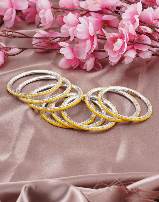 Silver-Lined Yellow Soft Velvet Bangles – Daily & Festive Wear