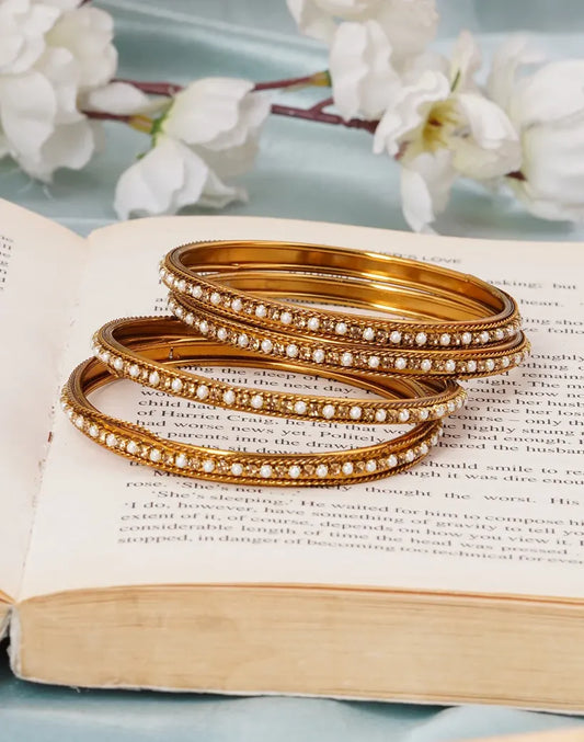 Set of 4 Antique pearl stones bangles-bellabangles
