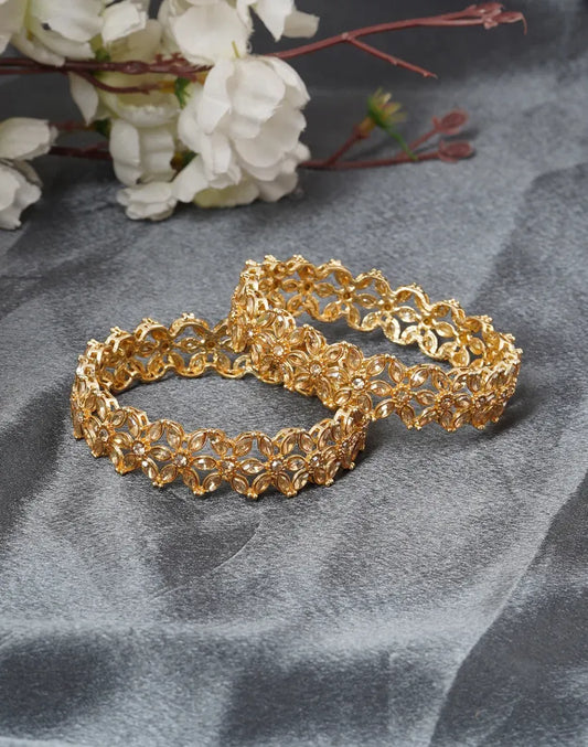 Set of 2 Gold Plated Floral Design Bangles – bellabangles