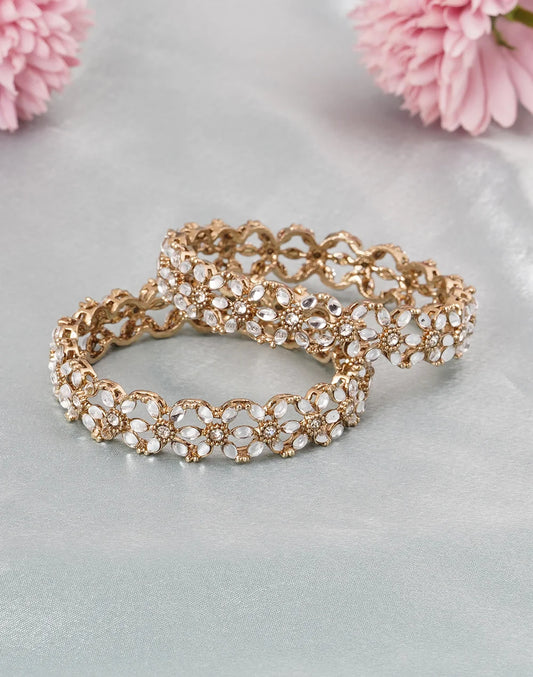 Flower Thin Antique Kundan Bangles-bellabangles