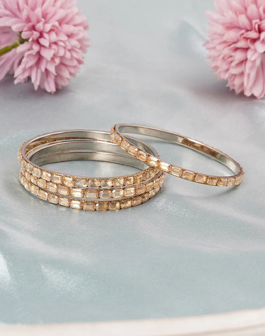 Gold Crystal Stone Daily wear Bangles Set Of 4-bellabangles