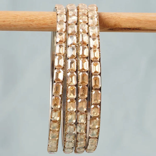 Gold Crystal Stone Daily wear Bangles Set Of 4-bellabangles