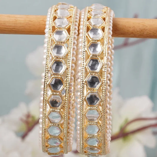 Gold Kundan Pearl Bangles Set of 2-bellabangles