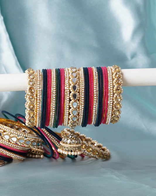 Multicolour Thread Bridal Bangle Set with Kundan Stone Work & Jhumki – Bella Bangles
