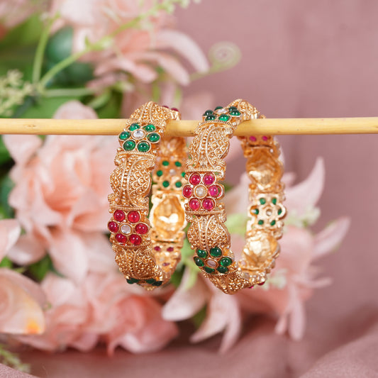 Royal Rani Floral Kundan Gold Plated Bridal Kada Bangles