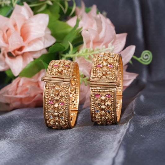 Gold Plated Floral Designer Kada Bangles for Women – Bridal Wear
