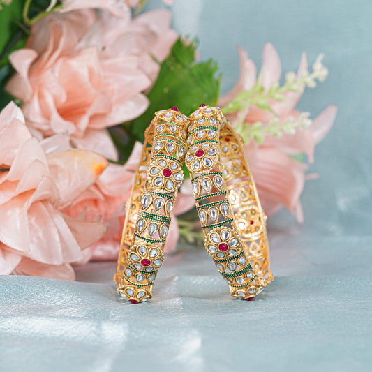 Rajshree Floral Kundan Gold Plated Bridal Bangles