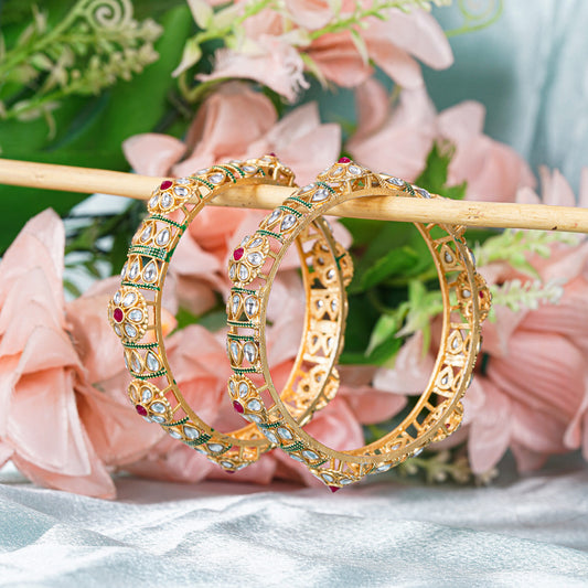 Rajshree Floral Kundan Gold Plated Bridal Bangles