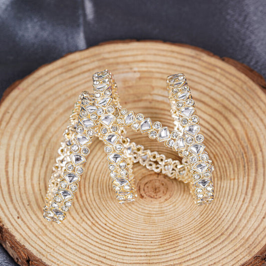 Classic Kundan Diamond-Look Gold Finish Bangles