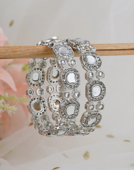 Set of 2 Silver-Plated Kundan Stone Bangles-bellabangles