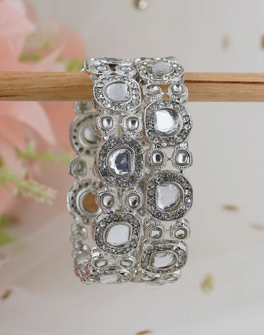 Set of 2 Silver-Plated Kundan Stone Bangles-bellabangles