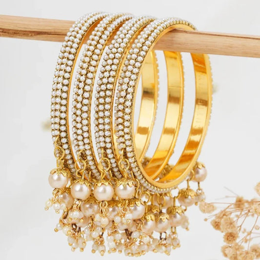 SET OF 4 GOLD PLATED PEARL LATKAN BANGLES