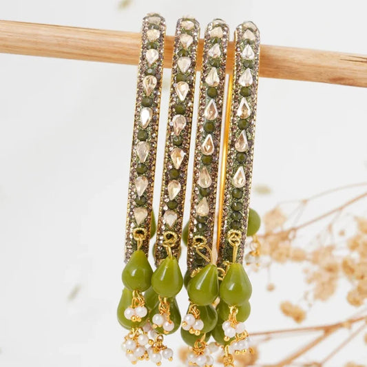 Gold Plated Green latkan Bangle 4 Pcs Set