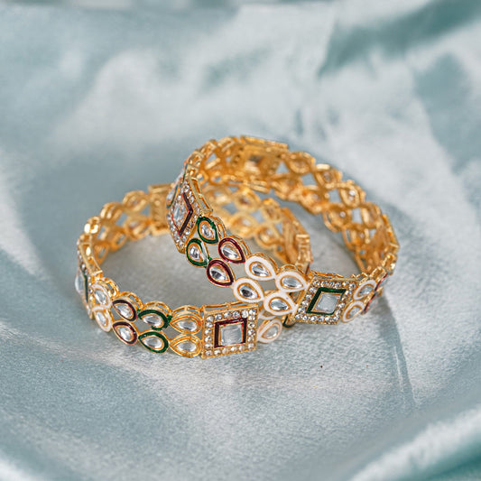 Royal Noor Square Kundan Gold Plated Bridal Bangles