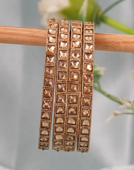 Set Of 4 Gold-Plated & Kundan-Studded Bangles