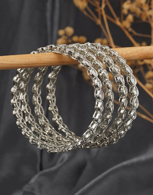 Set of 4 Silver Kundan Indian Bangles