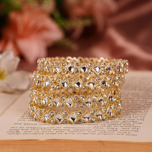 Classic Kundan Diamond-Look Gold Finish Bangles