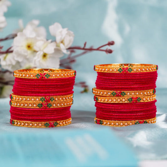 Red Bridal Bangles Set in Gold Finish for Wedding Wear