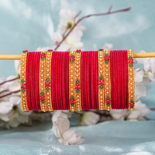 Red Bridal Bangles Set in Gold Finish for Wedding Wear