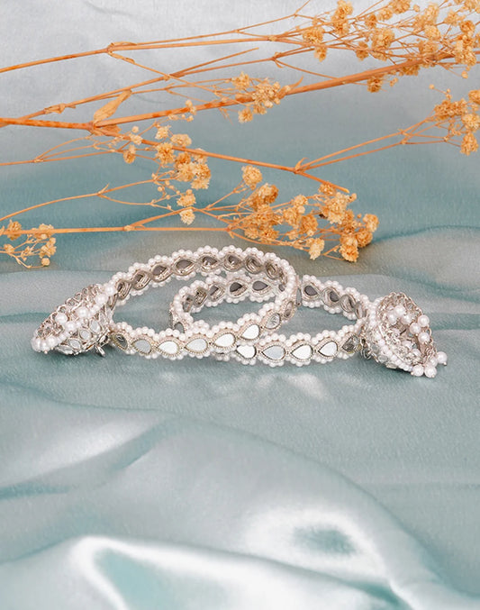 Silver White Mirror Pearl Jhumka Bangles Set(2 Pc)-bellabangles