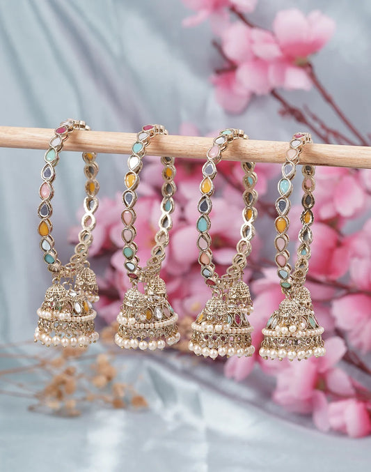 Gold-Plated Oval Shape Multicolor Stone Studded Bangles for Women – Set of 4