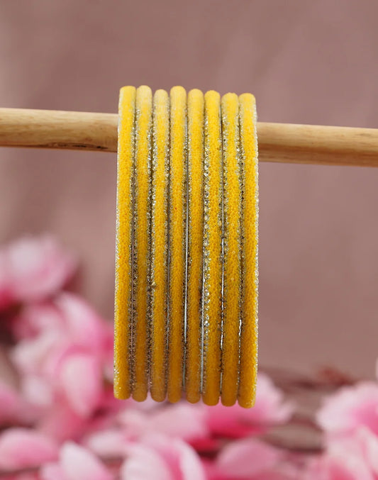Silver-Lined Yellow Soft Velvet Bangles – Daily & Festive Wear