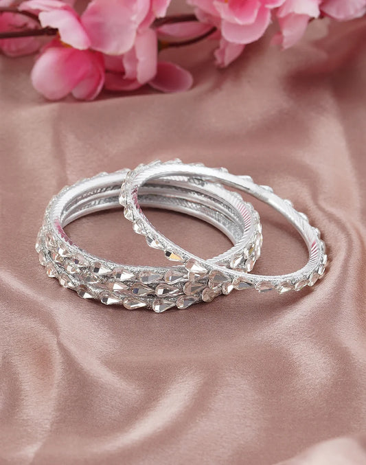 Silver Crystal Stone Bangles Set – Elegant Daily Wear Kada Style