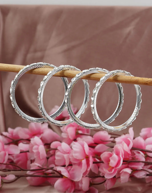 Silver Crystal Stone Bangles Set – Elegant Daily Wear Kada Style