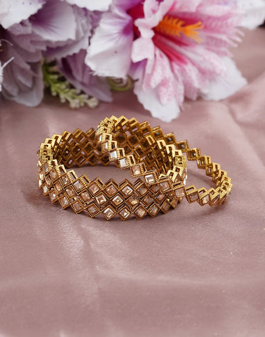 Golden Square Kundan Mesh Bangles – Designer Lattice Pattern by BellaBangles