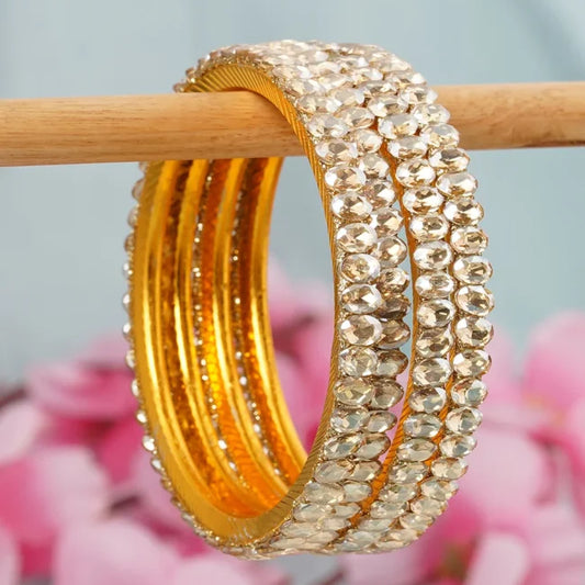 Crystal stone gold plated bangles for daily use set of 4-bellabangles