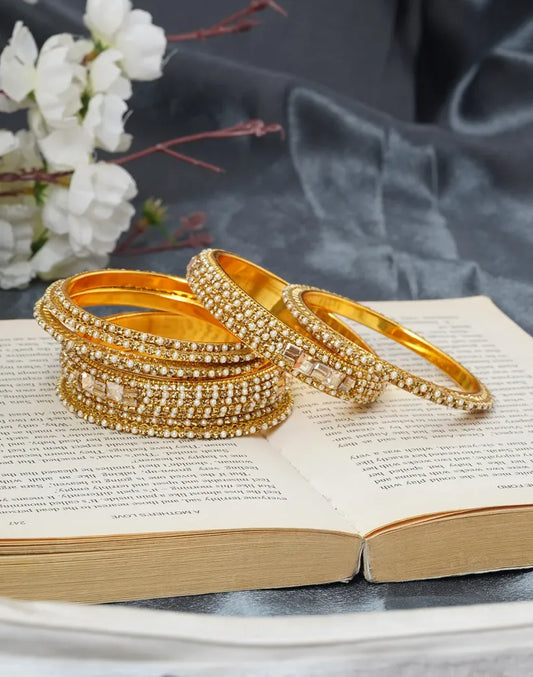 Set Of Pearl work rajasthani thandi lac bangles -bellabangles