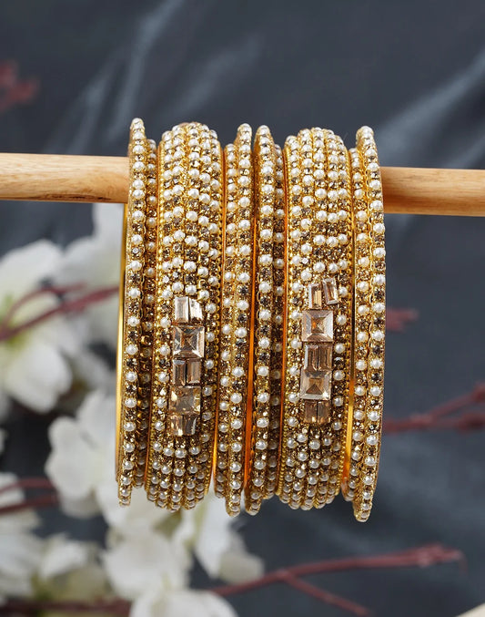 Set Of Pearl work rajasthani thandi lac bangles -bellabangles