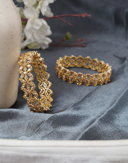 Set of 2 Gold Plated Floral Design Bangles – bellabangles