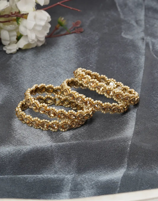 Set of 4 Pearl & Crystal Bangles -bellabangles