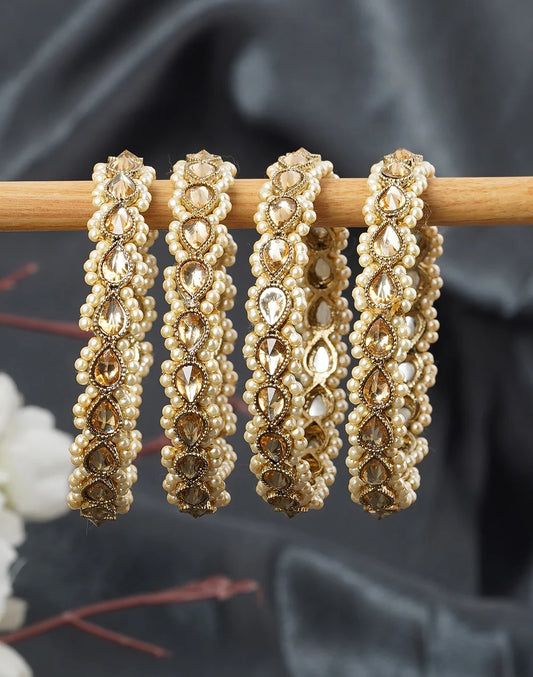 Set of 4 Pearl & Crystal Bangles -bellabangles