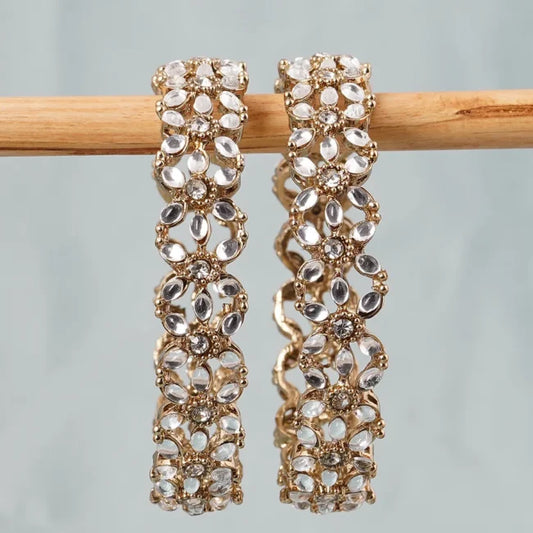 Flower Thin Antique Kundan Bangles-bellabangles