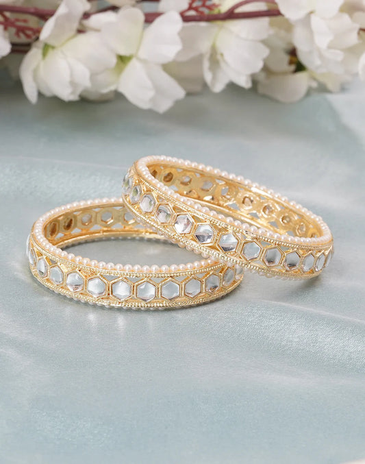 Gold Kundan Pearl Bangles Set of 2-bellabangles